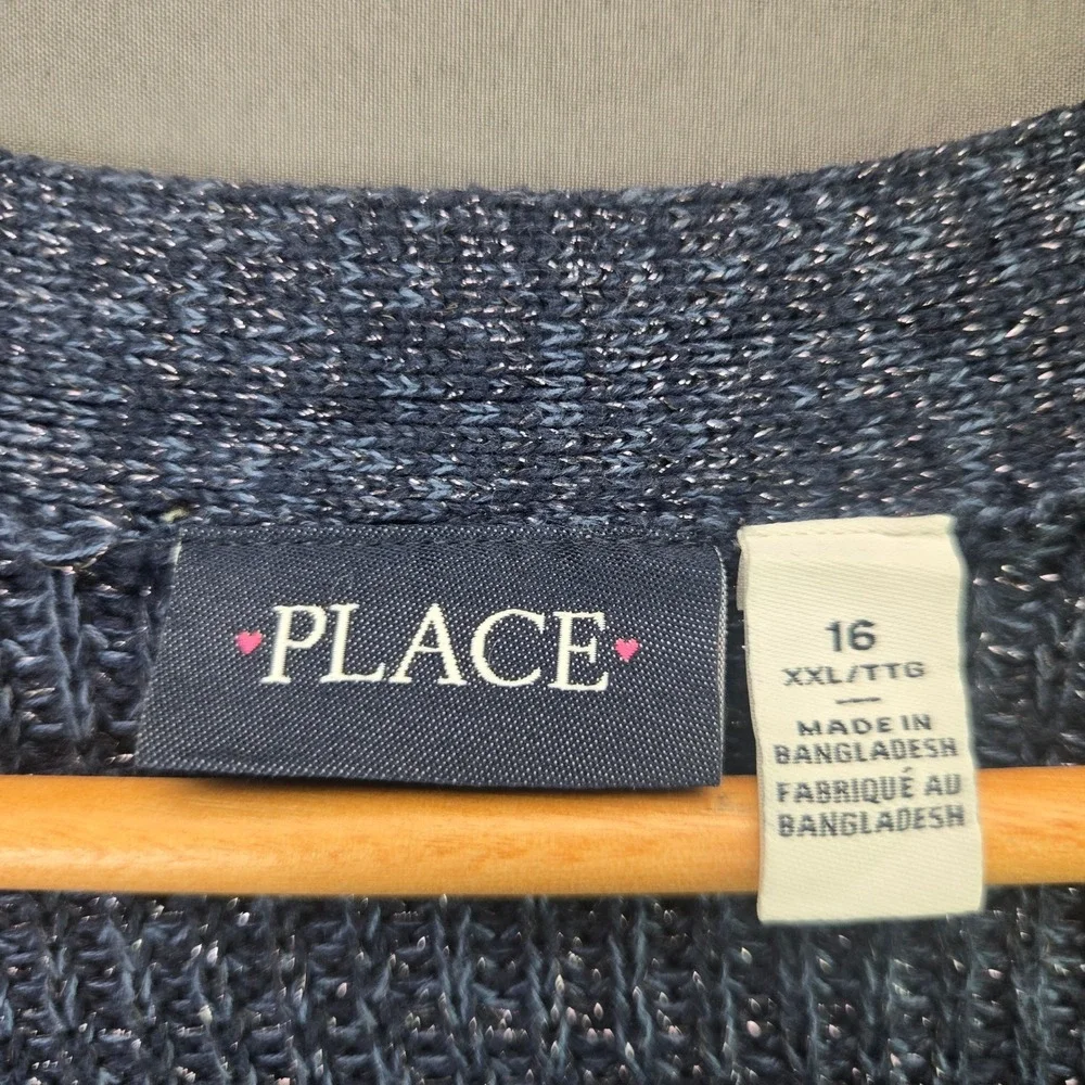 The Children's Place Cardigan Girls XXL 16 Navy Blue Sparkle Crochet 3669